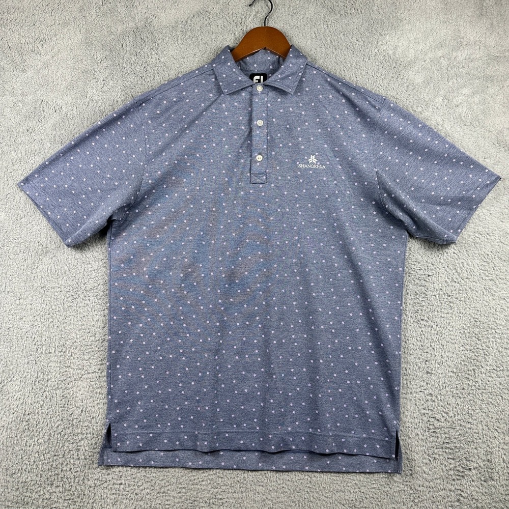 FootJoy Golf Polo Mens Large Blue Floral Print Performance Stretch Shangri-La